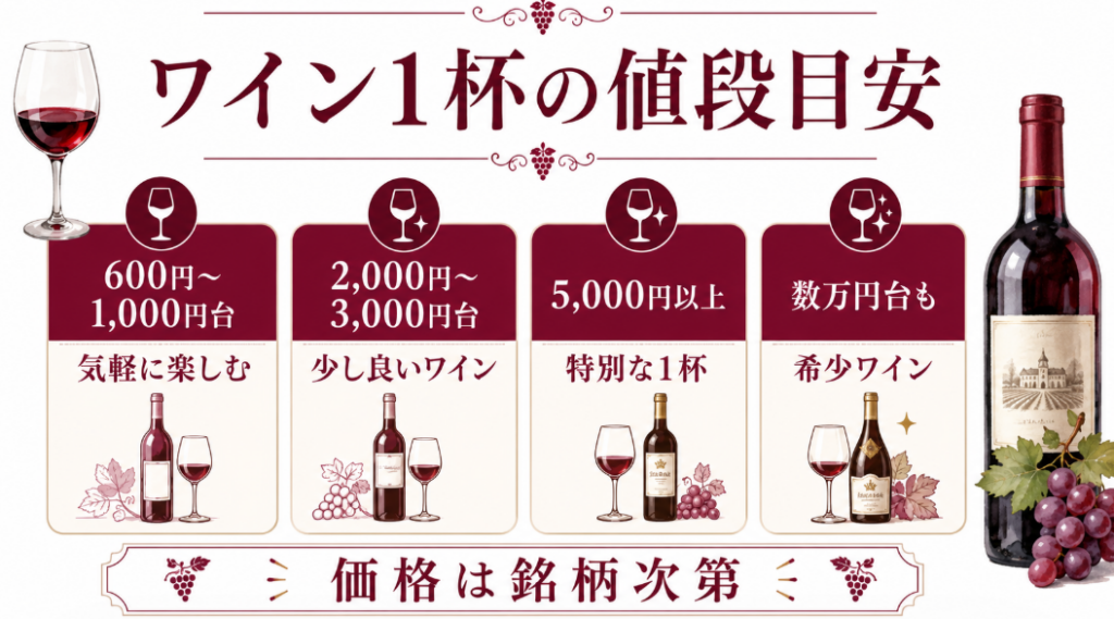 福岡ボルドーワイン祭りで楽しめるワイン1杯の価格帯の目安を示した図