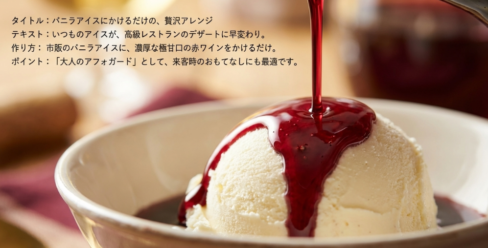 バニラアイスに濃厚な赤ワインをかける大人のアフォガード