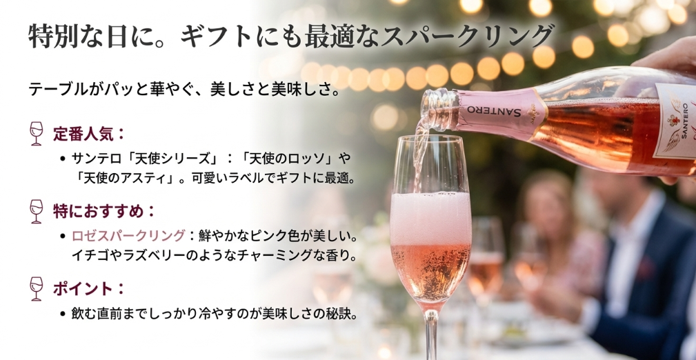 ギフトにおすすめのサンテロ天使シリーズとロゼスパークリングワイン