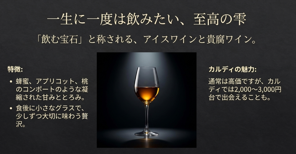 飲む宝石と称される高級なアイスワインや貴腐ワインのグラス