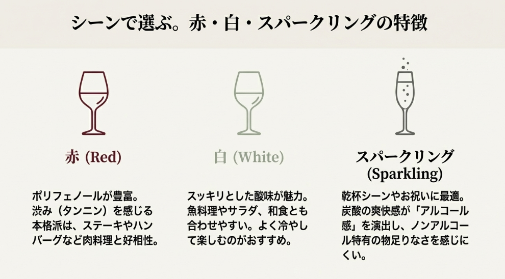 ノンアルコールワインの種類別特徴