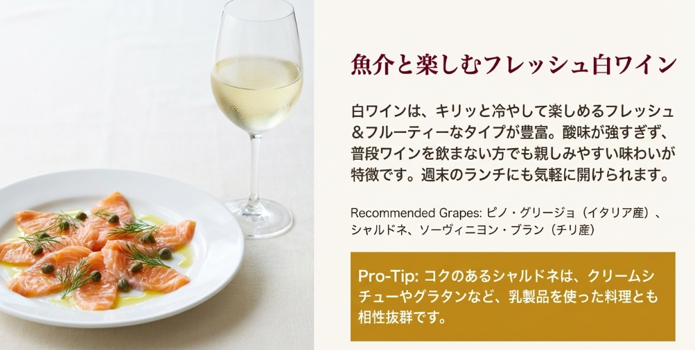 アヒージョやクリームシチューなどの料理に合う白ワインの品種解説