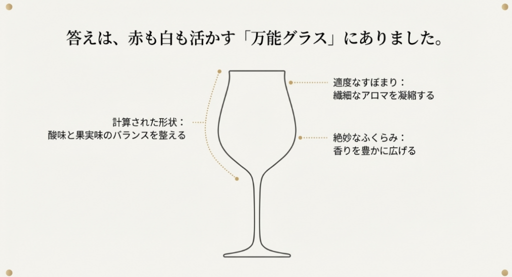 万能型ワイングラスの形状と機能