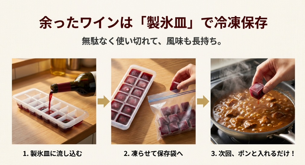 余ってしまった料理用ワインを製氷皿で冷凍保存して無駄なく使い切る方法
