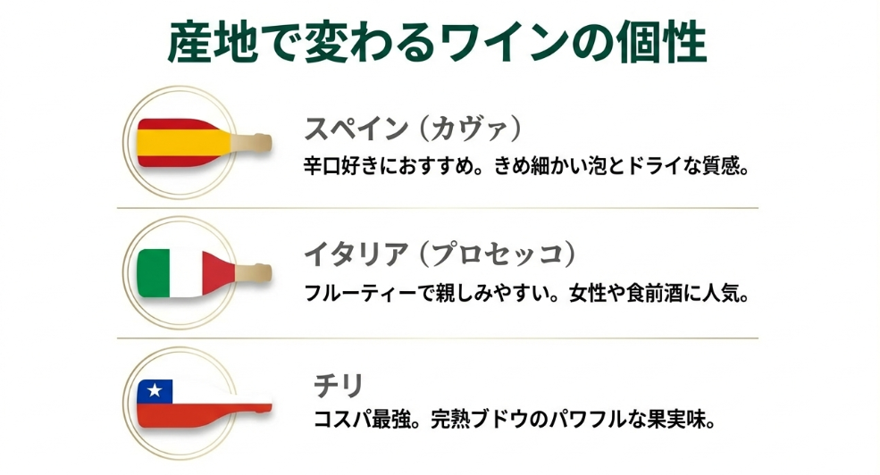 スペイン・イタリア・チリ産ワインの産地別特徴と比較