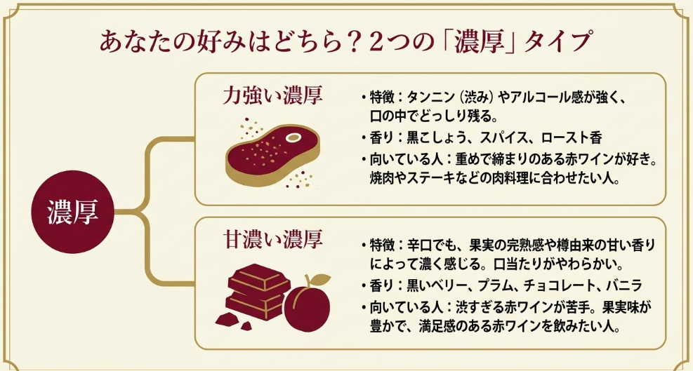 力強い濃厚タイプと甘濃い濃厚タイプの特徴や向いている人を整理したスライド
