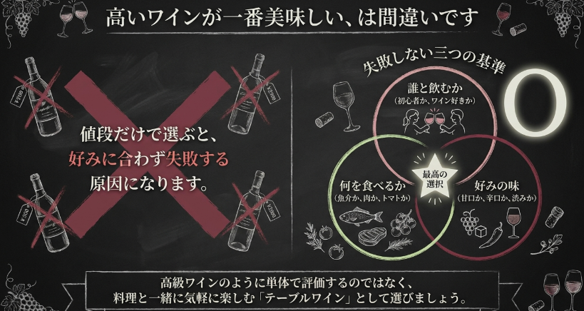 サイゼリヤのボトルワインを誰と飲むか、料理、味の好みで選ぶ3つの基準