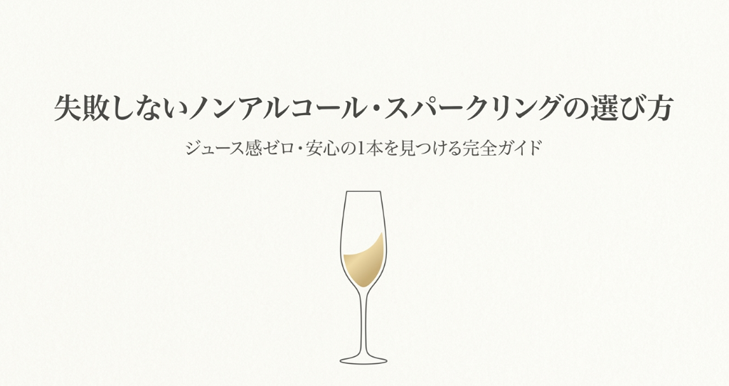 ノンアルコールスパークリングワイン選びの完全ガイドを示す表紙スライド