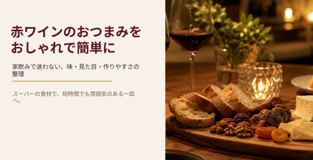 赤ワインに合う簡単でおしゃれなおつまみの考え方をまとめた表紙スライド