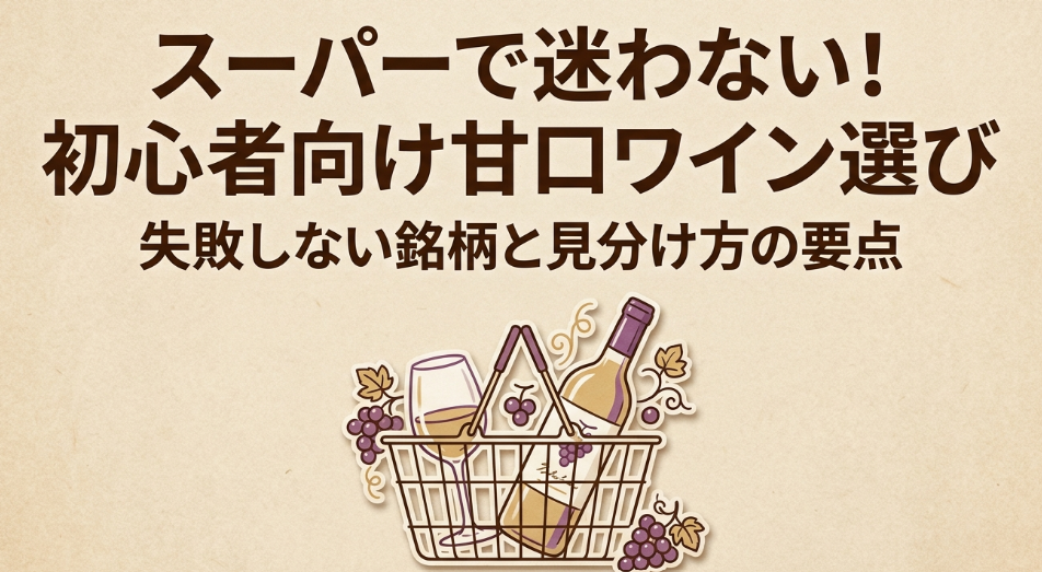 スーパーで買える初心者向け甘口ワインの選び方と失敗しない銘柄の見分け方を示した表紙画像